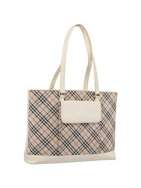 BURBERRY Nova Check Tote Bag Canvas Ivory Silver